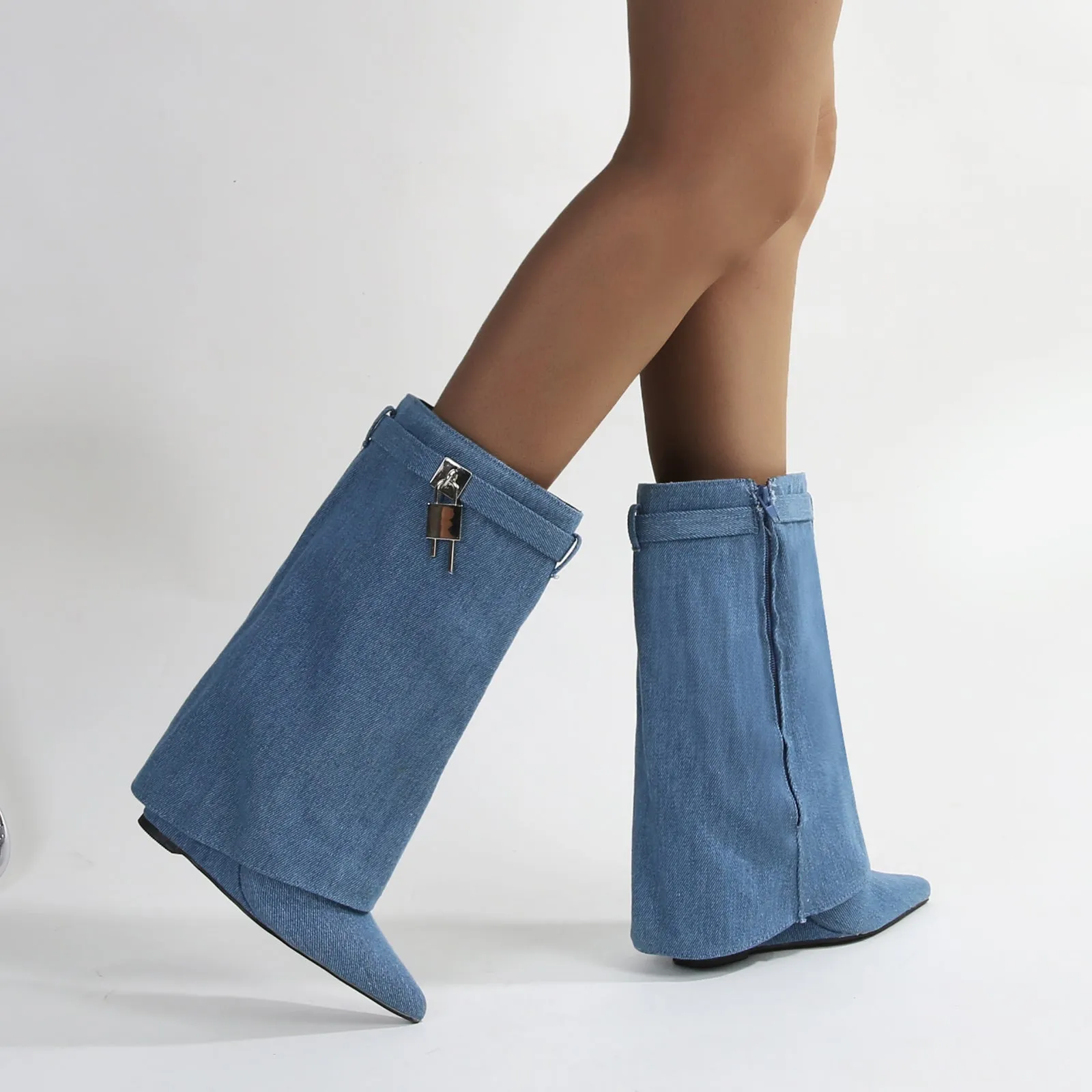 Paisley Leather Fold-over Wege Boots with Lock Detail