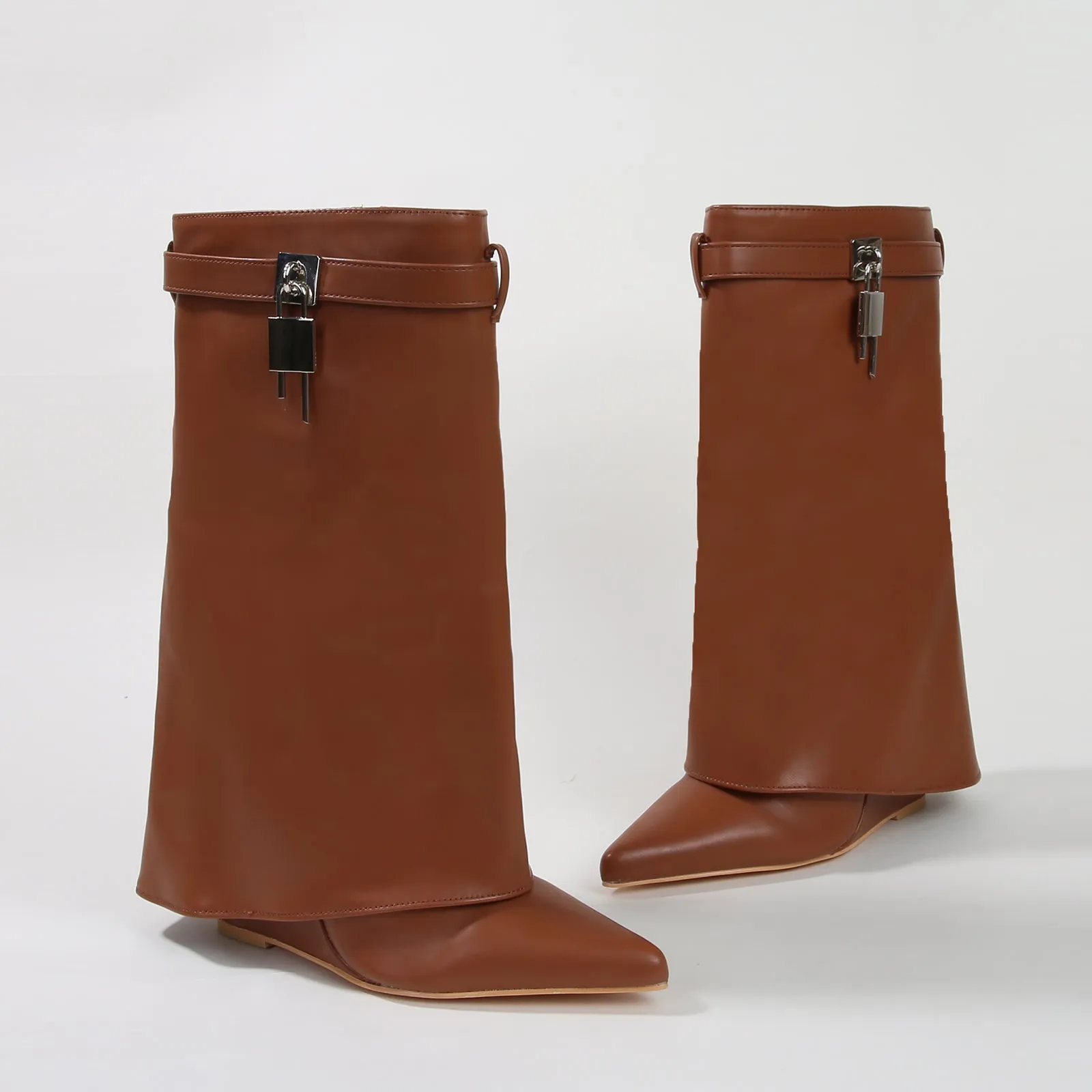 Paisley Leather Fold-over Wege Boots with Lock Detail