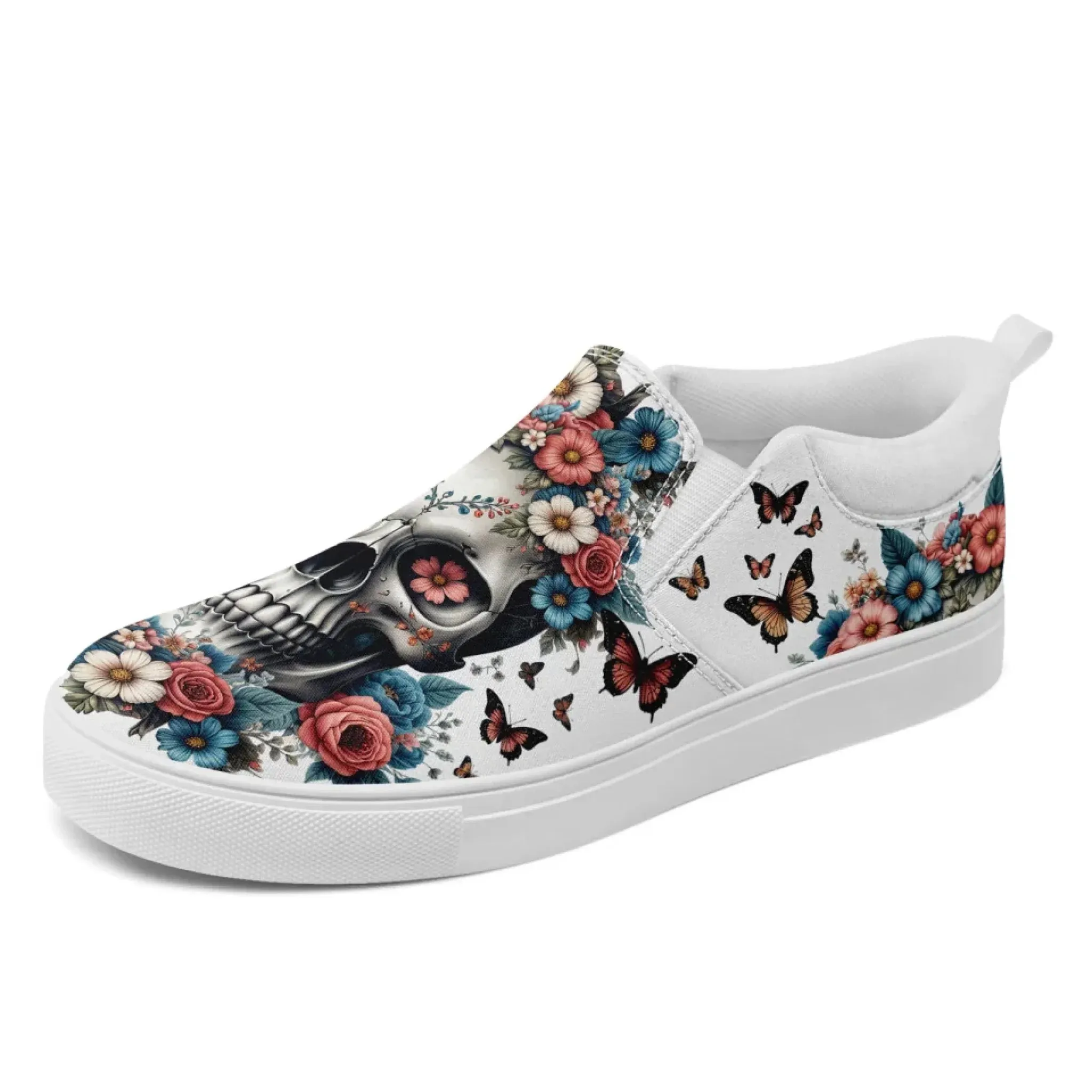 Personalized Gothic Sneakers, Custom Canvas Skull Slip On Shoes, Unisex Shoes