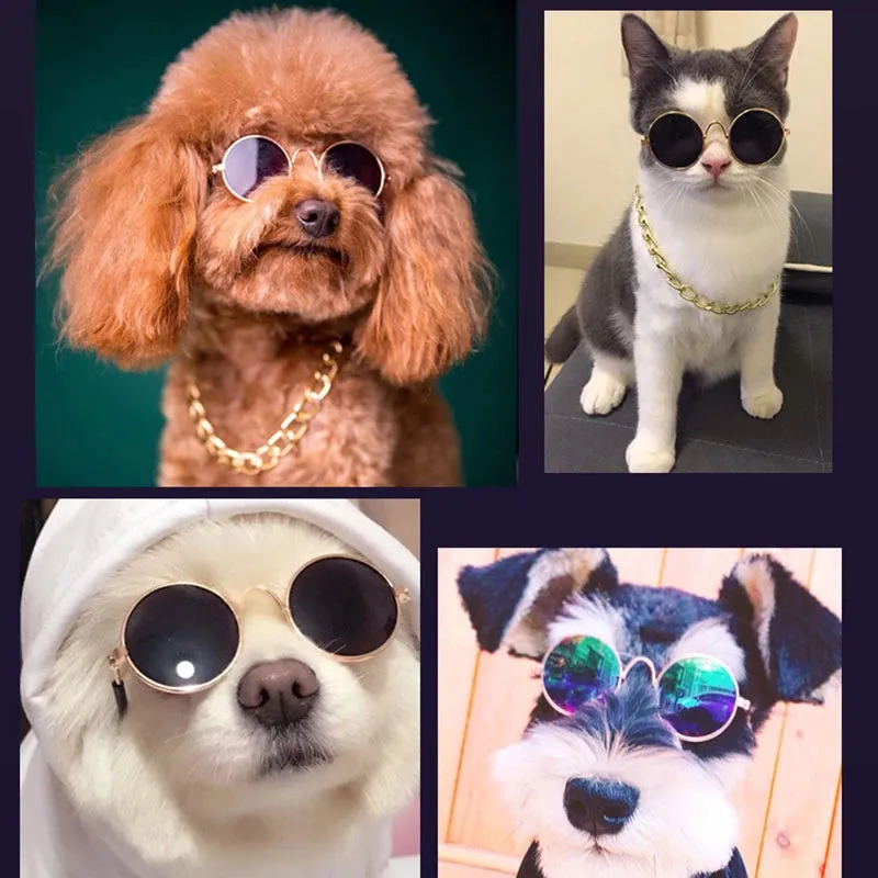 Pet Products Lovely Vintage Round Cat Sunglasses Reflection Eye Wear
