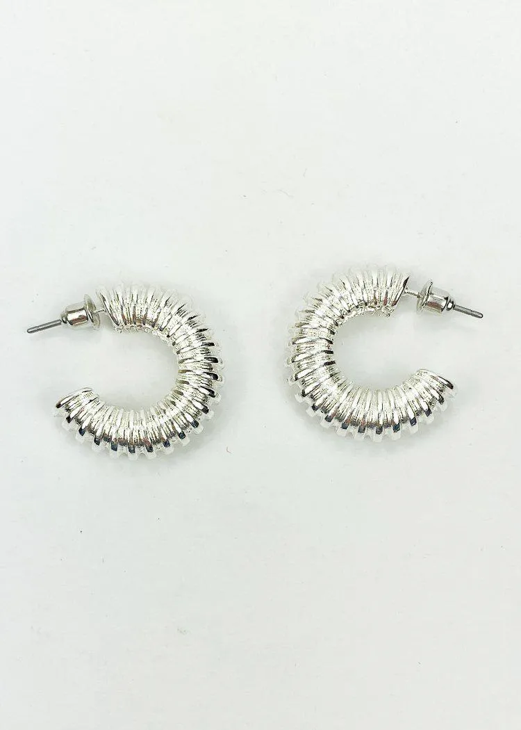Pipa Textured Hoops - Silver