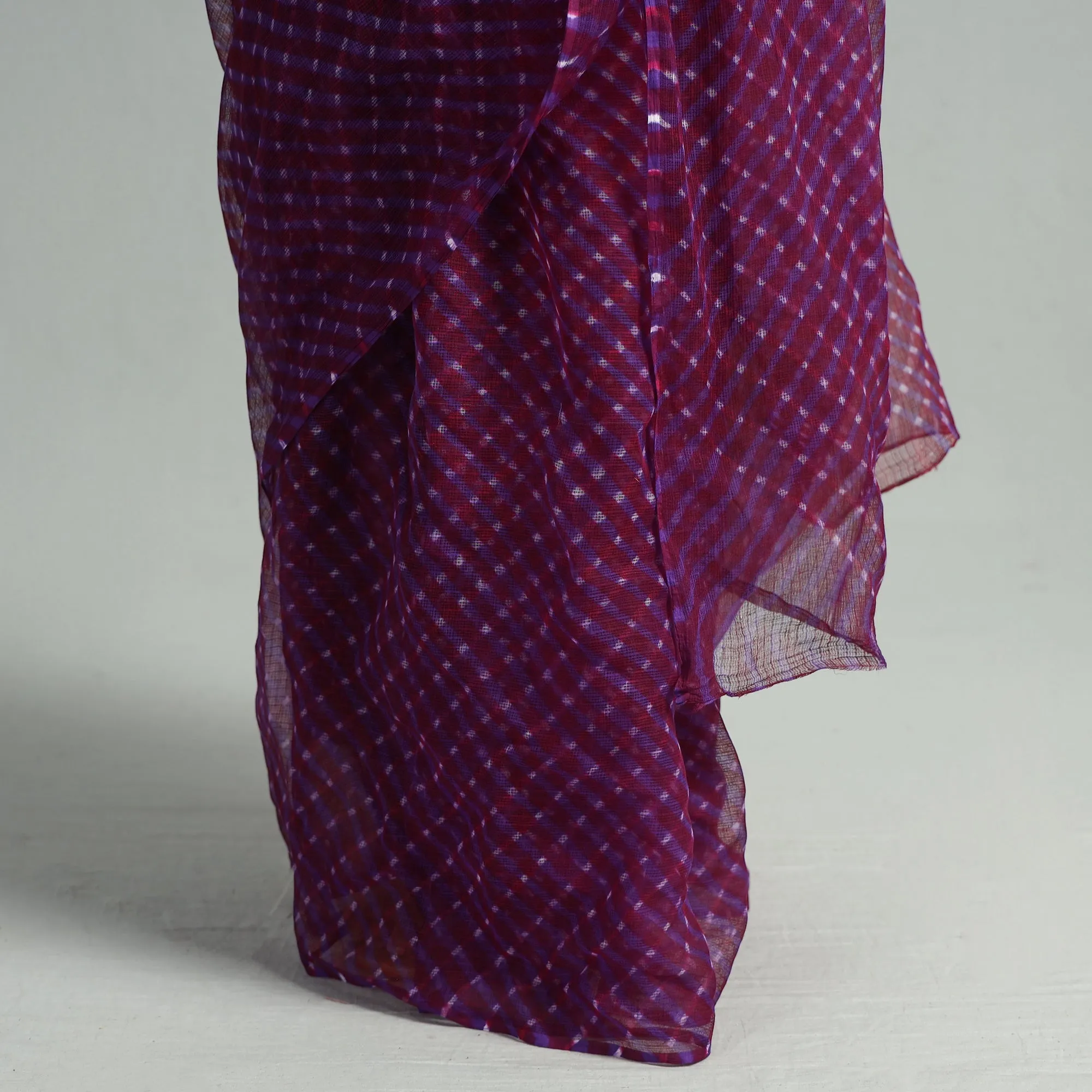 Purple - Leheriya Tie-Dye Mothra Kota Doria Cotton Saree 118