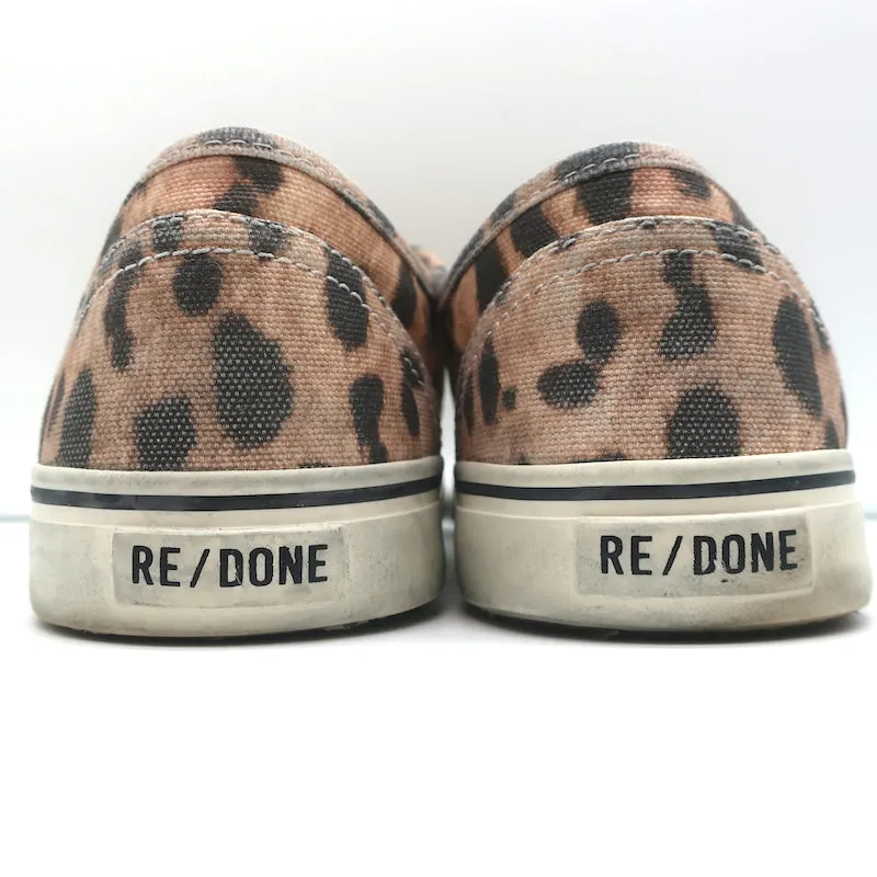 RE/DONE 70s Low Top Skate Sneakers Faded Leopard Print Canvas Size 40 NEW