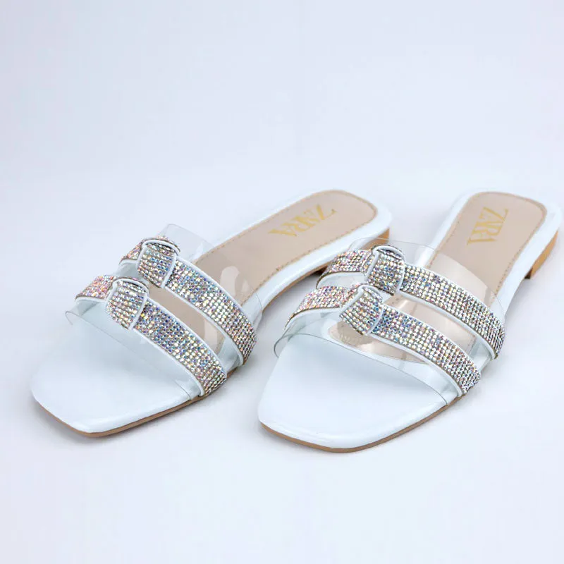 Rhinestone Strap Knot Sparkly Clear Flat Sandal  #9548 #22