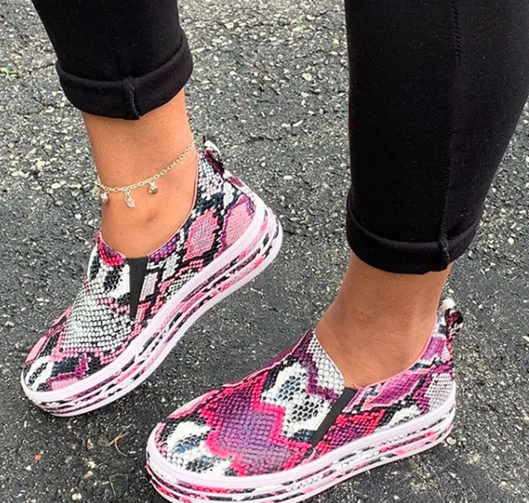 Snake Skin Print Ladies' Slip-On Shoes