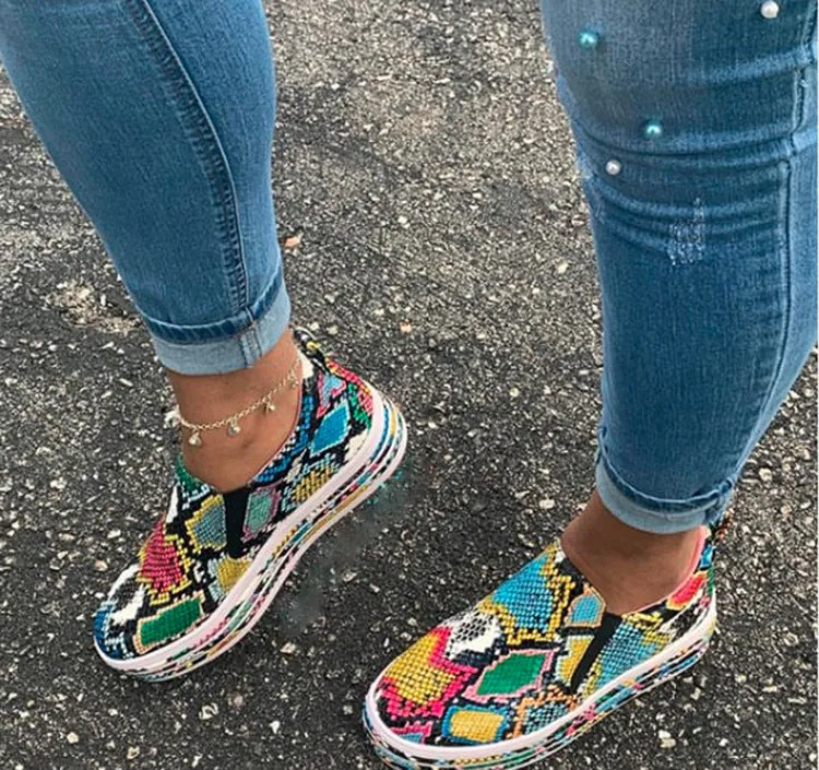 Snake Skin Print Ladies' Slip-On Shoes