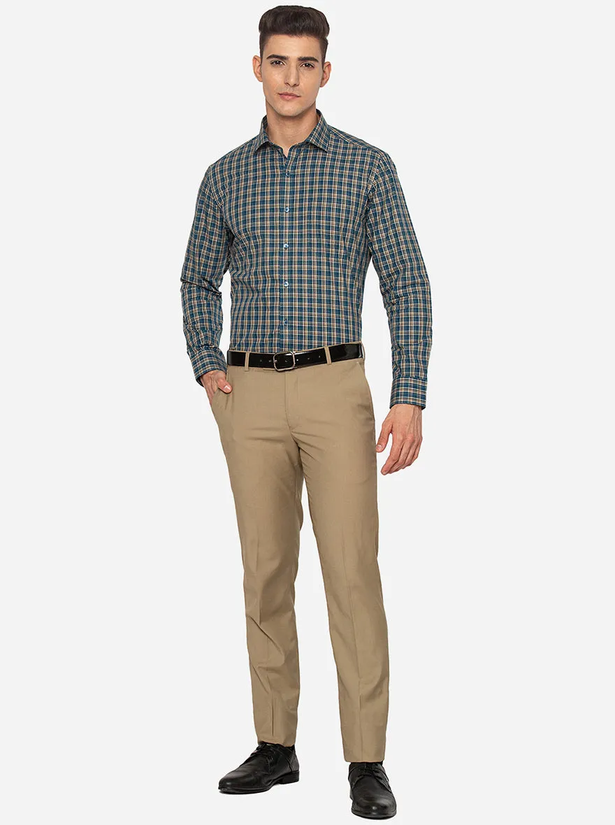 Teal Blue Checked Slim Fit Formal Shirt | JadeBlue