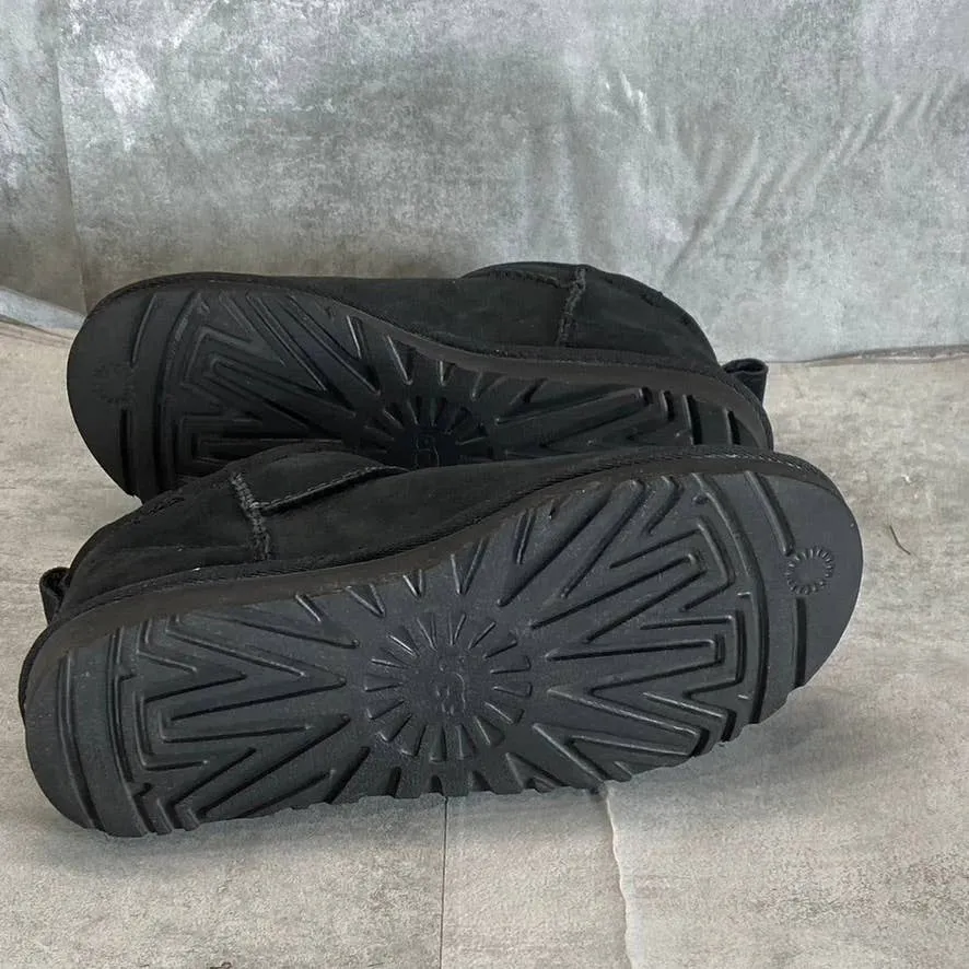 UGG Women's Black Suede/Fur Classic Ultra Mini Round-Toe Slip-On Booties SZ 7