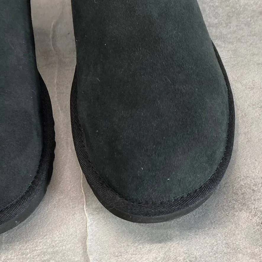 UGG Women's Black Suede/Fur Classic Ultra Mini Round-Toe Slip-On Booties SZ 7
