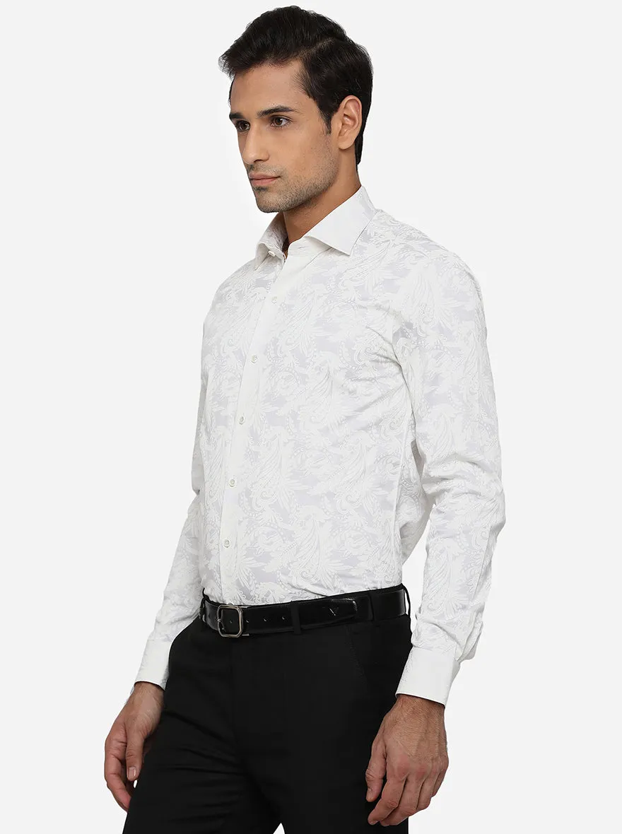 White & Cream Printed Slim Fit Party Wear Shirt | JB Studio