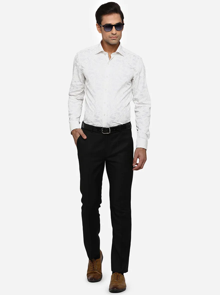 White & Cream Printed Slim Fit Party Wear Shirt | JB Studio