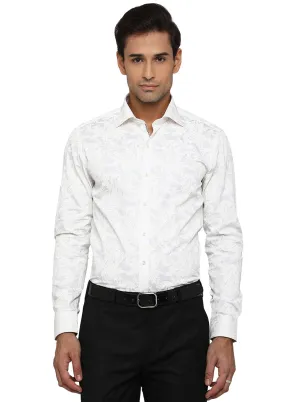 White & Cream Printed Slim Fit Party Wear Shirt | JB Studio