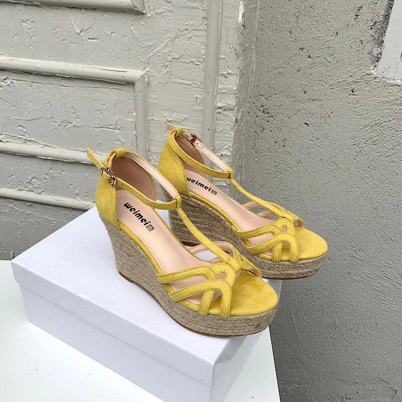 Woman Leather Velvet Platform Sandals
