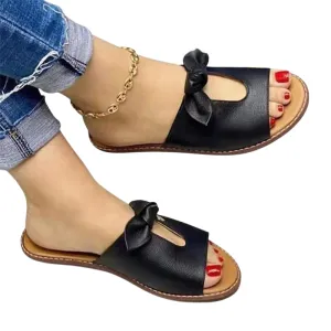 Women Leather Slippers Slides
