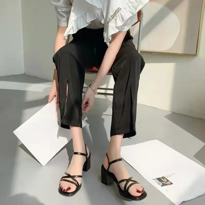 Women Skinny Strap Square Heel Sandals