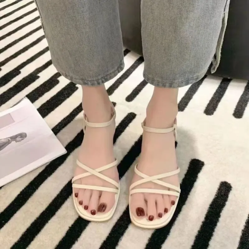 Women Skinny Strap Square Heel Sandals