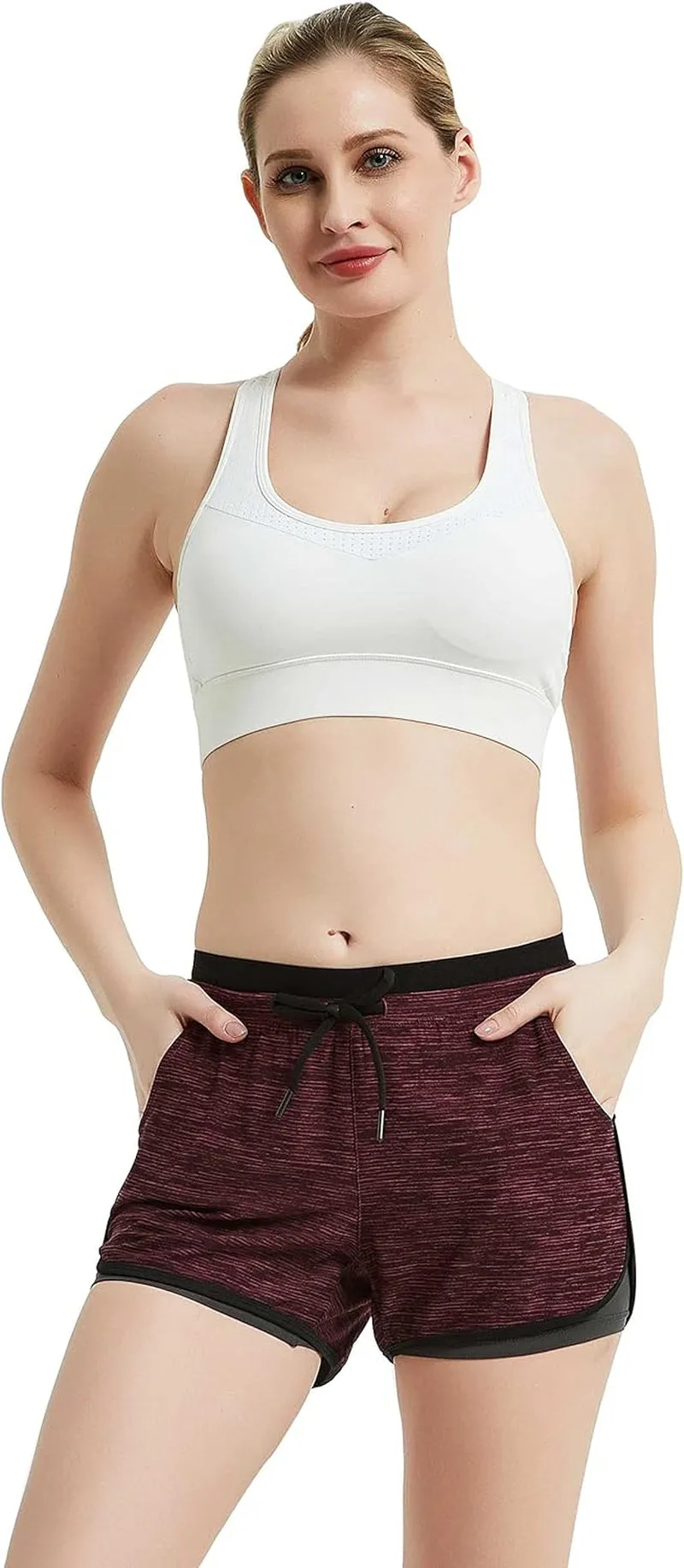 Women Workout Running Shorts 2 in 1 Active Yoga Gym Sport Shorts with Pockets