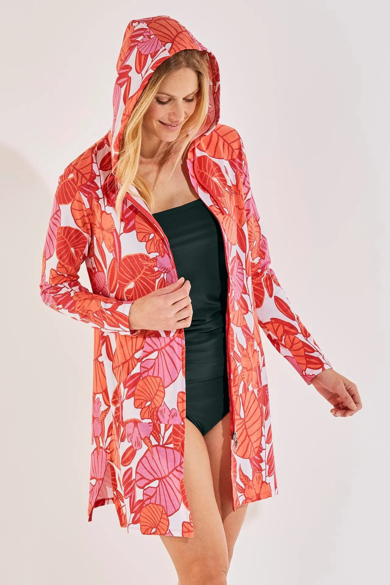 Women's Cabana Hoodie  |  Radiant Coral Casia Palm