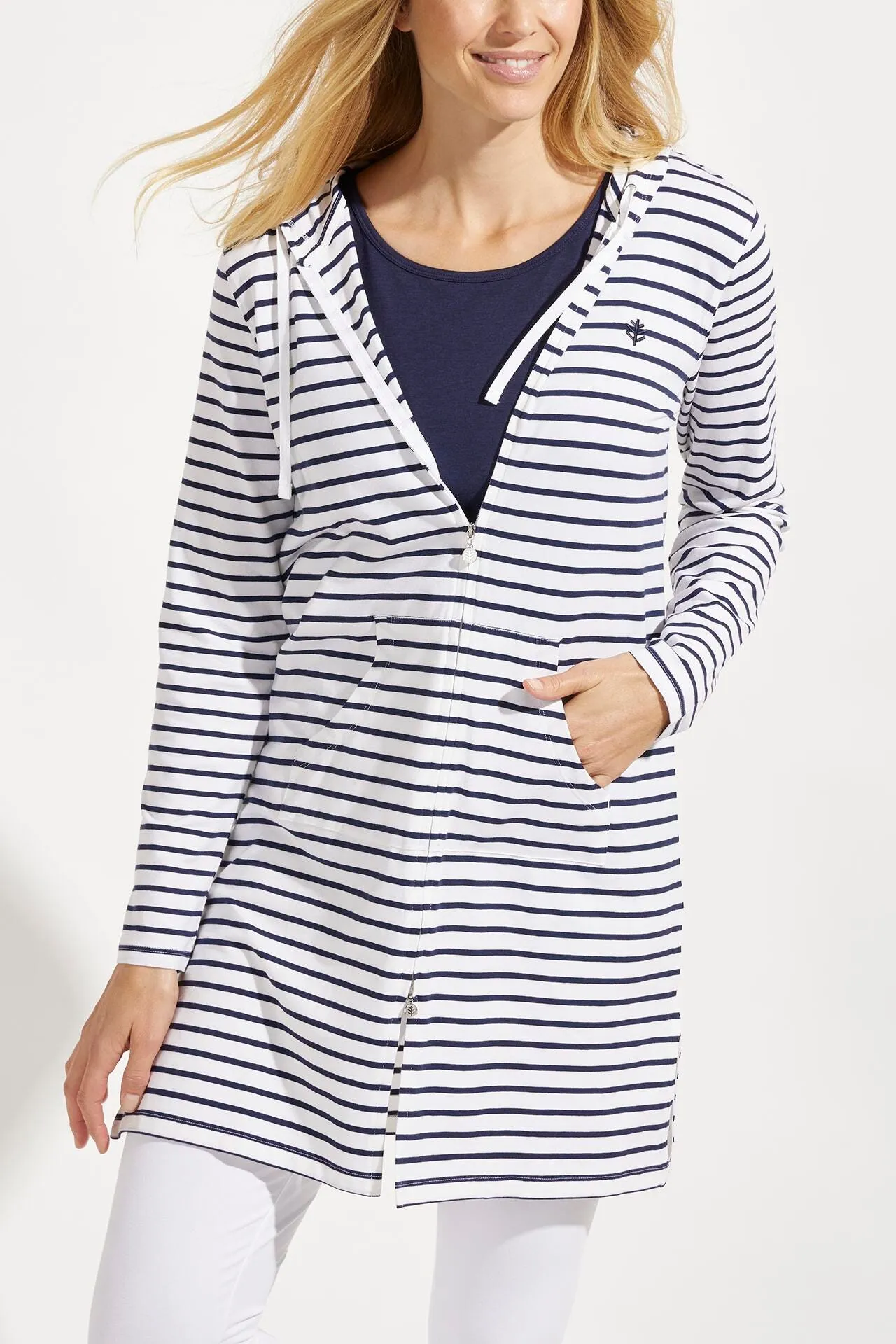Women's Cabana Hoodie  |  White/Navy Stripe