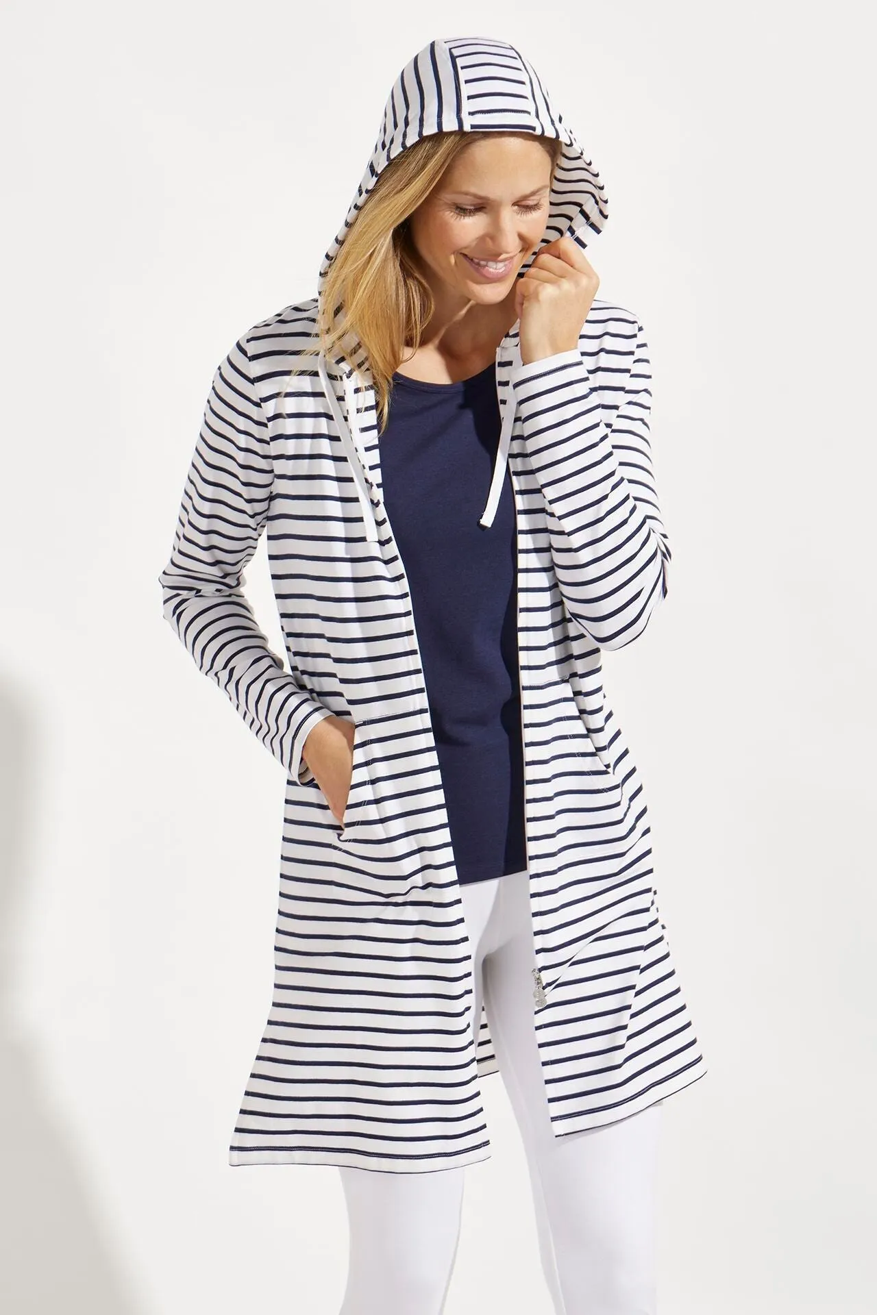 Women's Cabana Hoodie  |  White/Navy Stripe