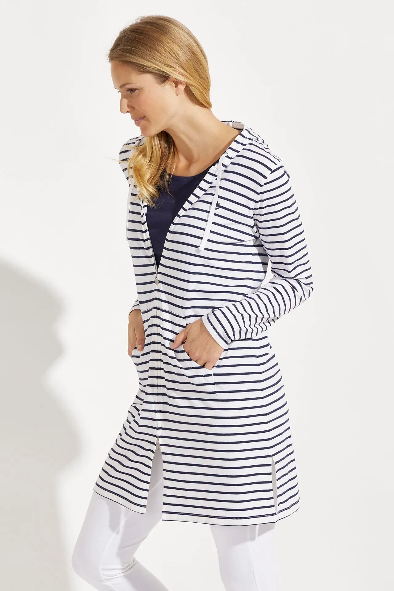 Women's Cabana Hoodie  |  White/Navy Stripe