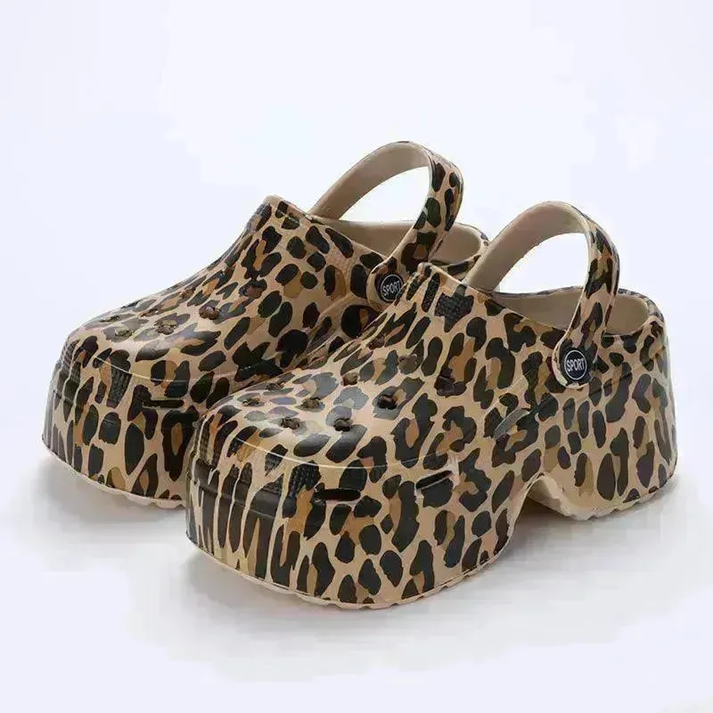Women's Hole Shoes Summer Wear Leopard Print