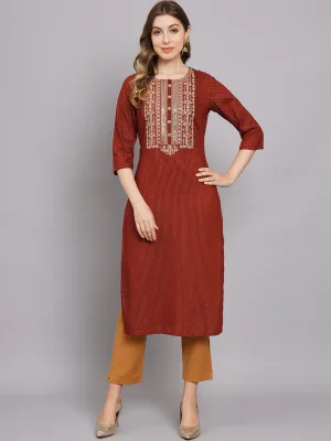 Women's Maroon Rayon Straight Kurta