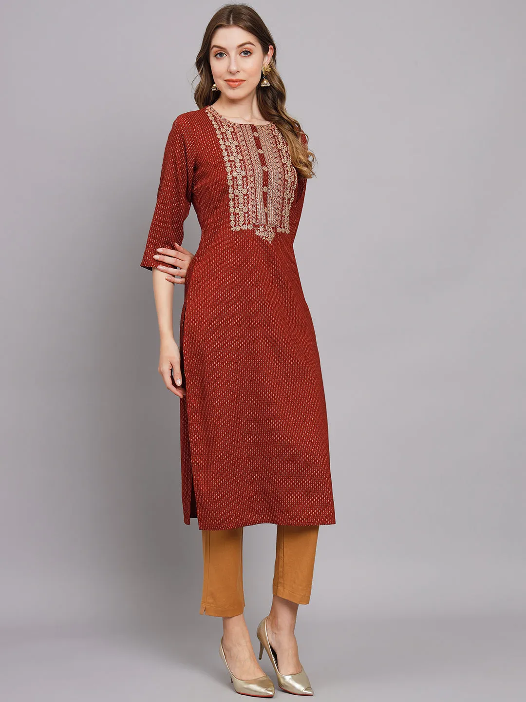 Women's Maroon Rayon Straight Kurta