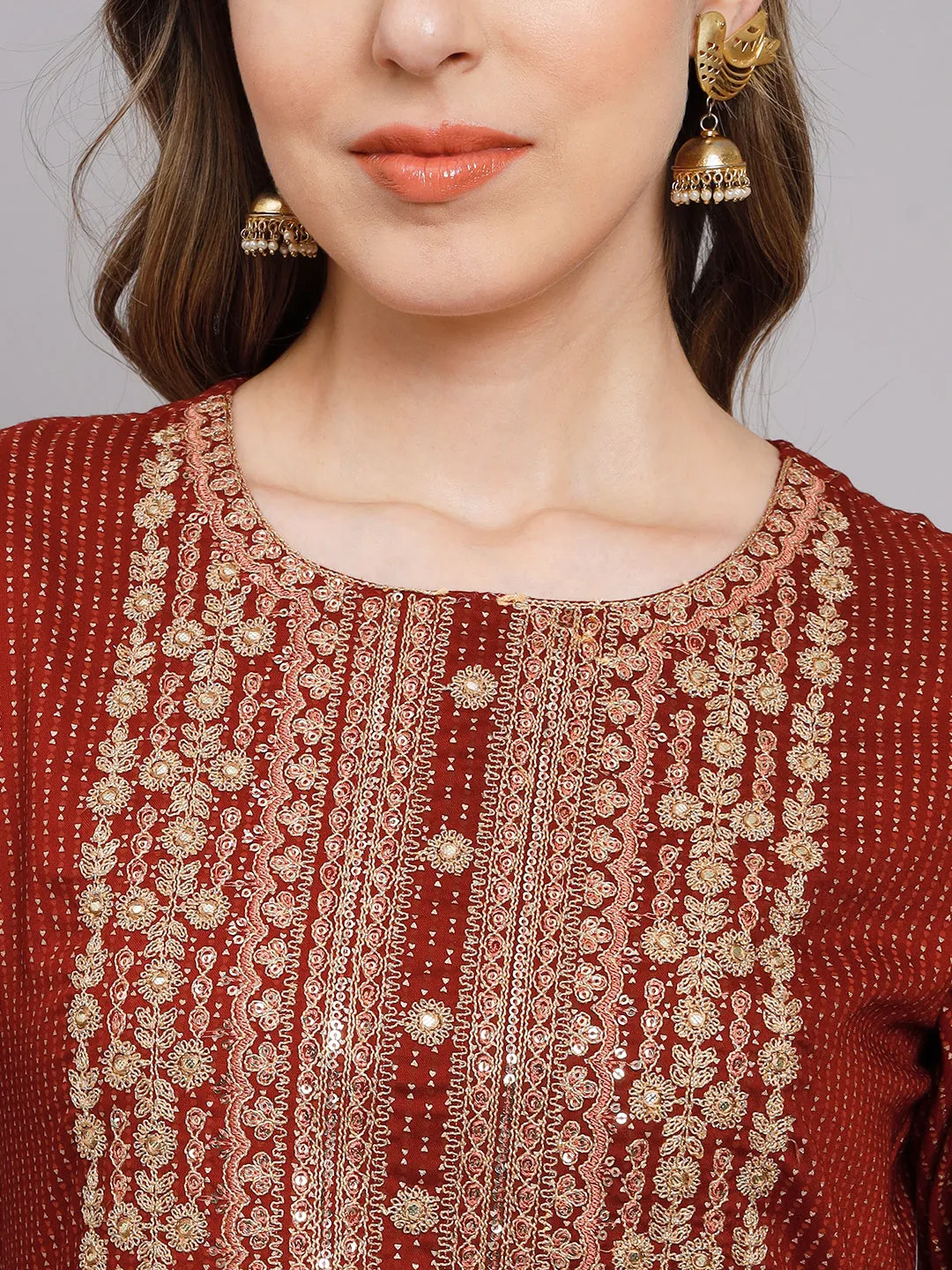 Women's Maroon Rayon Straight Kurta