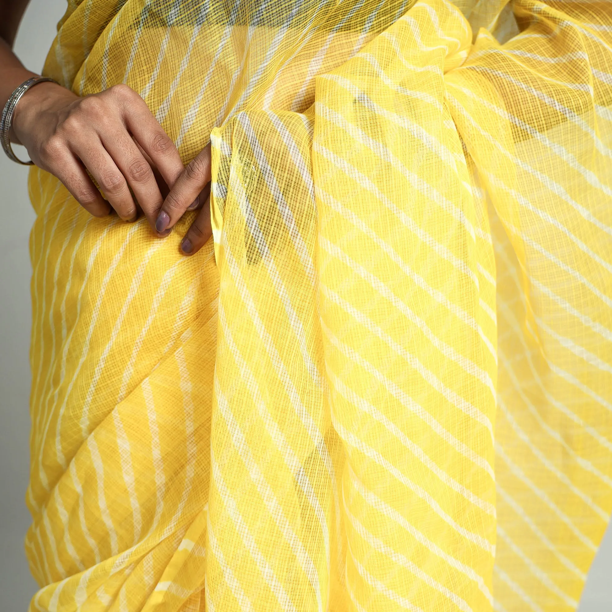 Yellow - Leheriya Tie-Dye Kota Doria Cotton Saree 06