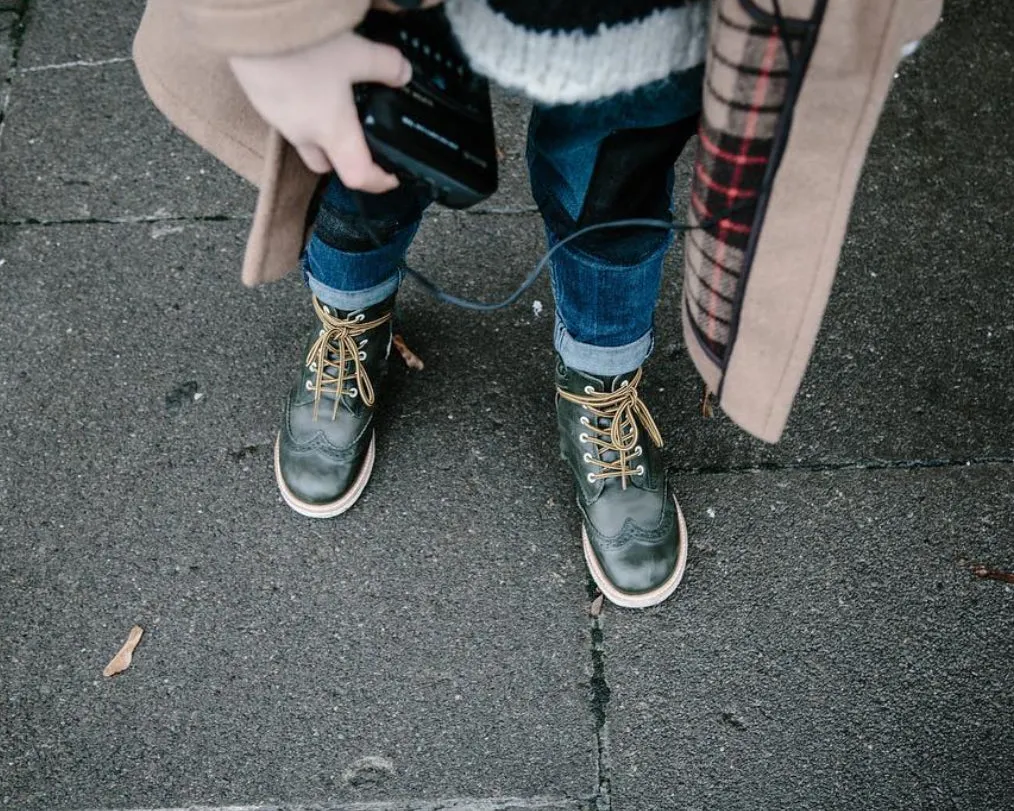 Young Soles Sidney Brogue Hunter Green Leather Boots
